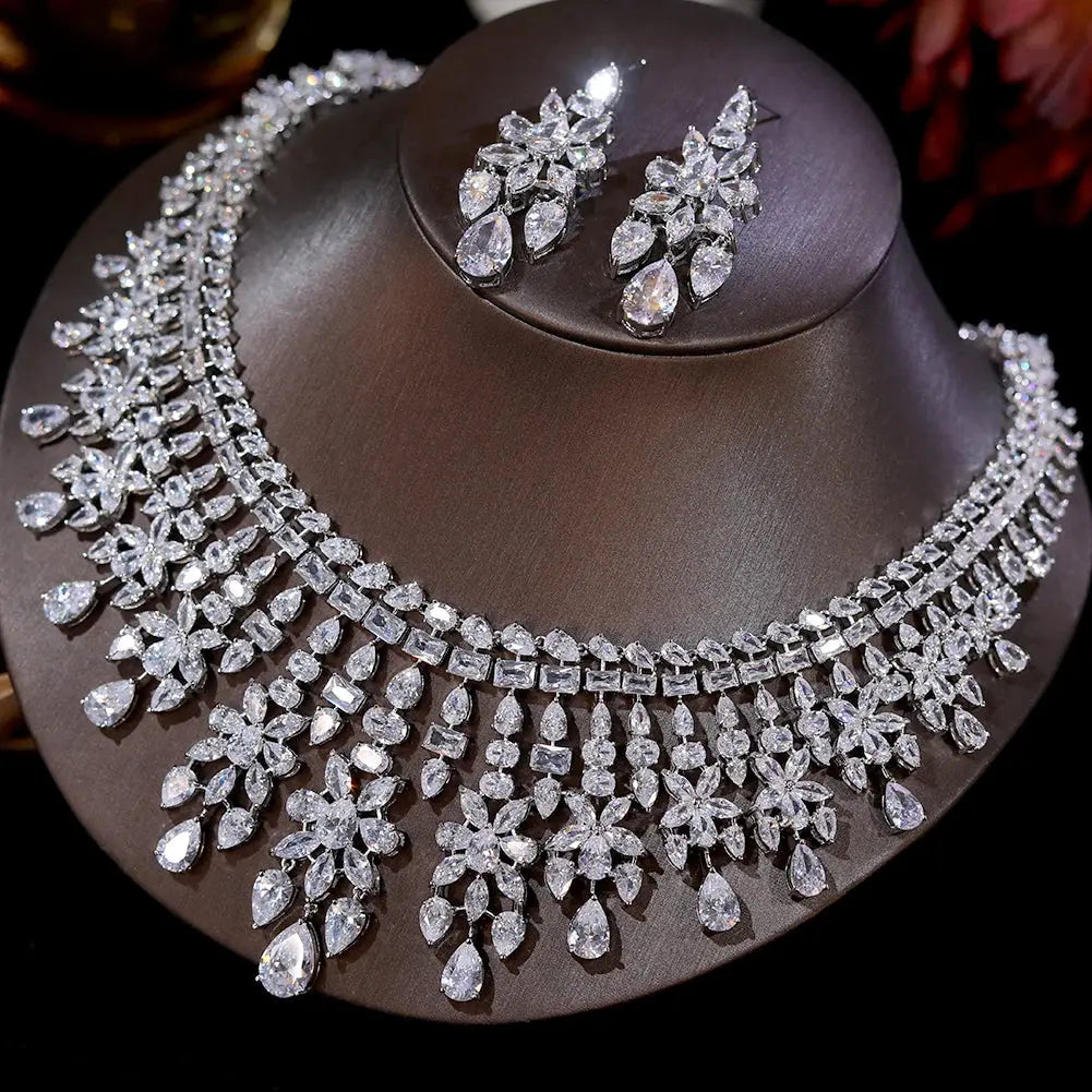 Shiny CZ Bridal Necklace Luxury Wedding 2pcs Jewelry Sets for Women Natalia Home Fashion Natalia Home Fashion