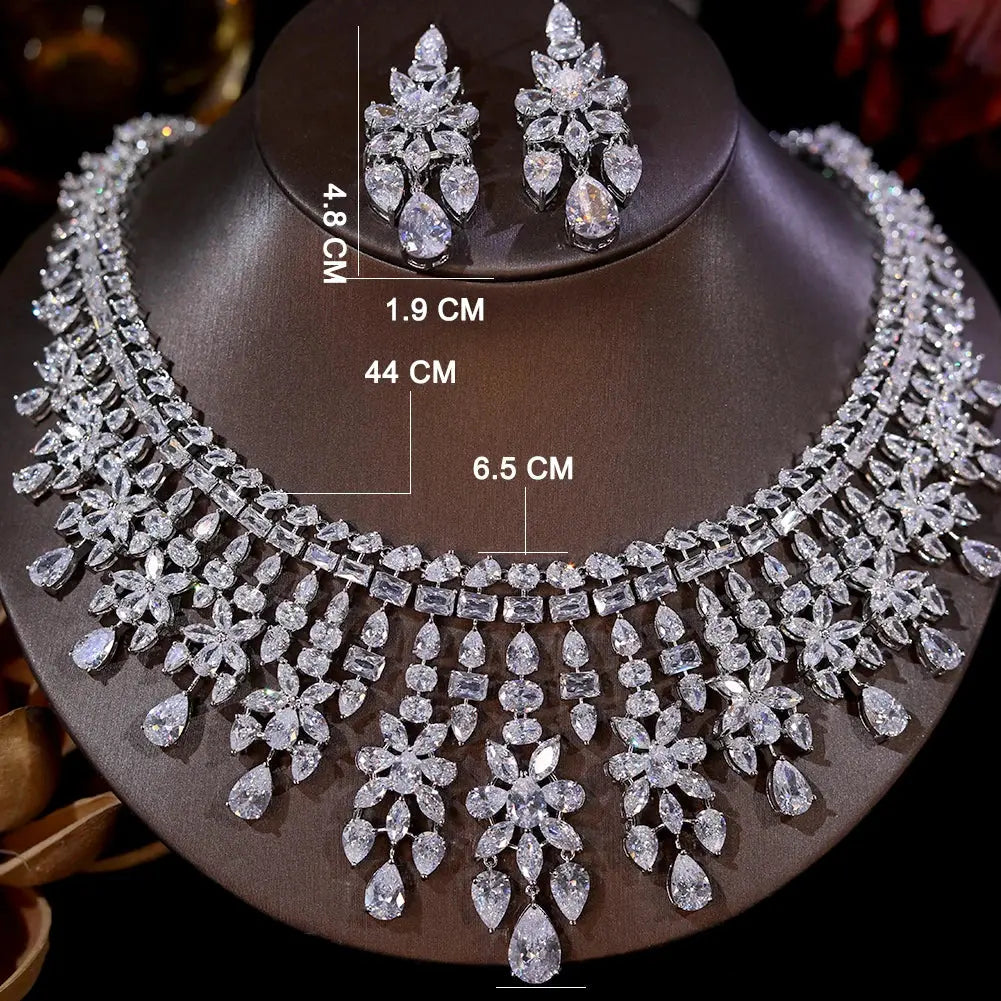 Shiny CZ Bridal Necklace Luxury Wedding 2pcs Jewelry Sets for Women Natalia Home Fashion silver-white Natalia Home Fashion