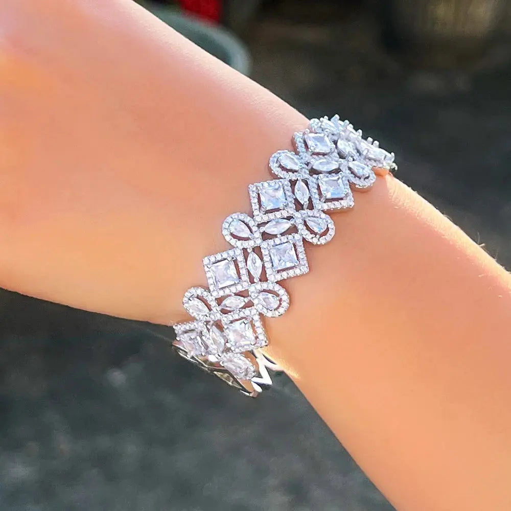 Shiny Cubic Zirconia Geometric Shape Big Open Cuff Bangle for Women Bridal Wedding Jewelry Natalia Home Fashion Natalia Home Fashion