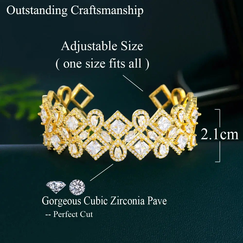 Shiny Cubic Zirconia Geometric Shape Big Open Cuff Bangle for Women Bridal Wedding Jewelry Natalia Home Fashion Natalia Home Fashion
