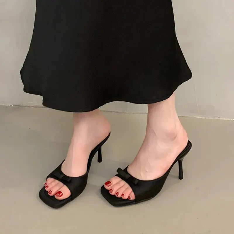 Slipper Mules Low High Heels Shoes Summer Best Street Look Females Square Head Open Toe Bow Strappy Sandals Women Natalia Home Fashion Natalia Home Fashion