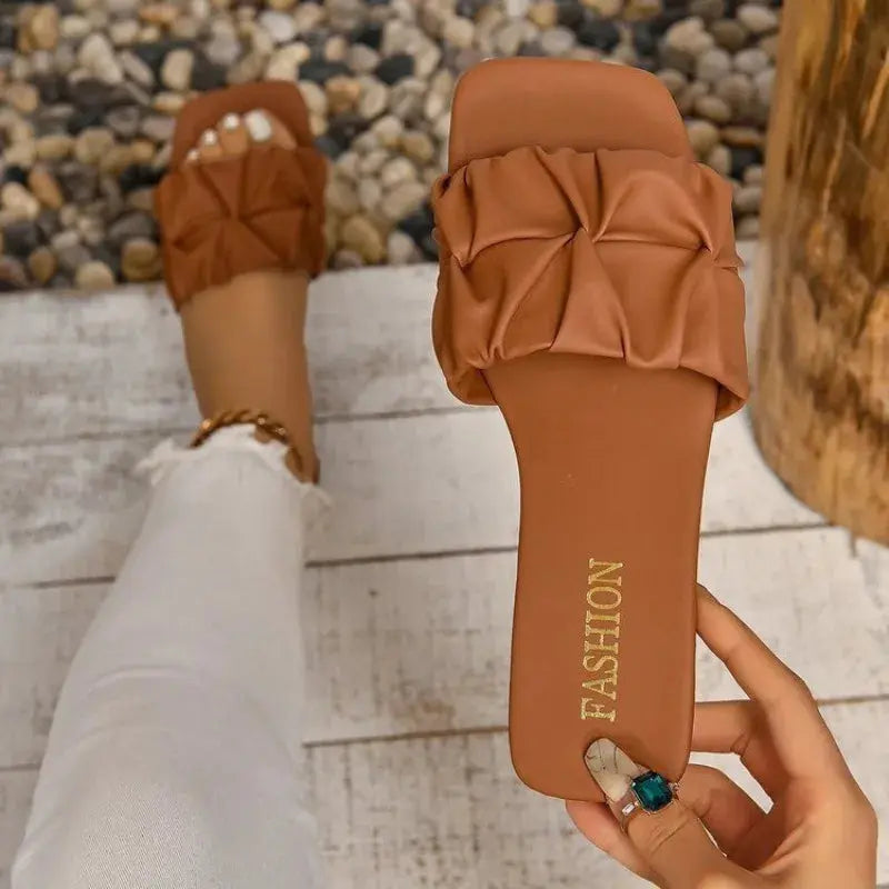 Slippers for Women Flip Flops Flats New Pleated Korean Style Slippers Women Sandals Slip on Shoes Natalia Home Fashion Chocolate-43 Natalia Home Fashion