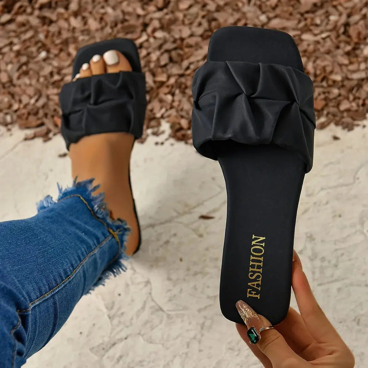 Slippers for Women Flip Flops Flats New Pleated Korean Style Slippers Women Sandals Slip on Shoes Natalia Home Fashion Natalia Home Fashion