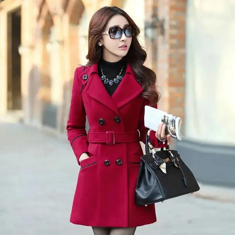Spring Autumn Trench Coats Women Slim Double Breasted Ladies Overcoat Long Female Windbreakers Red Navy Camel Outerwear B300 Natalia Home Fashion Red-wine-XXXL Natalia Home Fashion