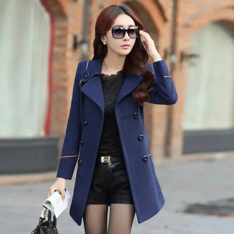 Spring Autumn Trench Coats Women Slim Double Breasted Ladies Overcoat Long Female Windbreakers Red Navy Camel Outerwear B300 Natalia Home Fashion Navy-XXL Natalia Home Fashion