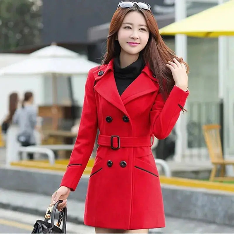 Spring Autumn Trench Coats Women Slim Double Breasted Ladies Overcoat Long Female Windbreakers Red Navy Camel Outerwear B300 Natalia Home Fashion red-XXXL Natalia Home Fashion