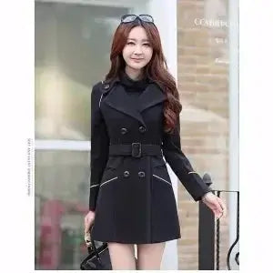 Spring Autumn Trench Coats Women Slim Double Breasted Ladies Overcoat Long Female Windbreakers Red Navy Camel Outerwear B300 Natalia Home Fashion black-XXXL Natalia Home Fashion