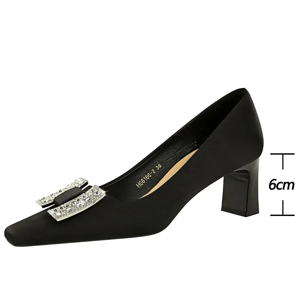 Square Head Women Pumps Rhinestone Heels Ladies Shoes Thick Heel Office Shoes Fashionable High Heels Shoes Natalia Home Fashion Natalia Home Fashion