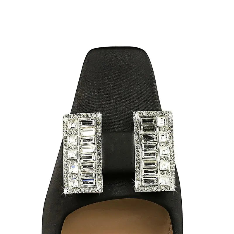 Square Head Women Pumps Rhinestone Heels Ladies Shoes Thick Heel Office Shoes Fashionable High Heels Shoes Natalia Home Fashion Natalia Home Fashion
