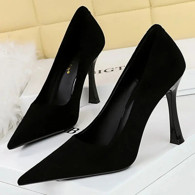 Suede Black Women Pumps Wine Glasses And High Heels Pointed Toe Women Heels Natalia Home Fashion Heels 3767-1-Black-10cm-34 Natalia Home Fashion