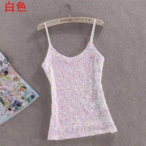Tank Tops Women Clothing Summer Sleeveless Casual Slim Shirt Woman Streetwear Sexy Sequins Top Ladies Clothes Camis Natalia Home Fashion 1-White-One-Size Natalia Home Fashion