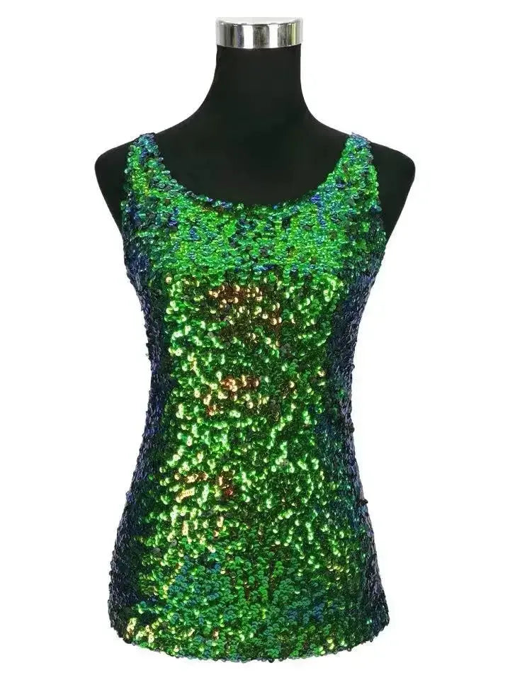 Tank Tops Women Clothing Summer Sleeveless Casual Slim Shirt Woman Streetwear Sexy Sequins Top Ladies Clothes Camis Natalia Home Fashion 2-vest-Green-One-Size Natalia Home Fashion