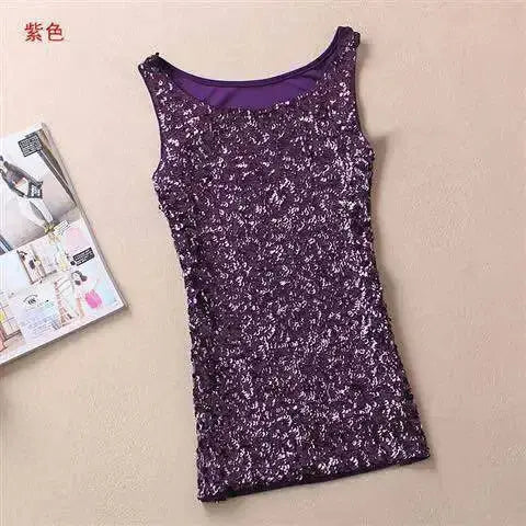 Tank Tops Women Clothing Summer Sleeveless Casual Slim Shirt Woman Streetwear Sexy Sequins Top Ladies Clothes Camis Natalia Home Fashion 2-vest-Purple-One-Size Natalia Home Fashion