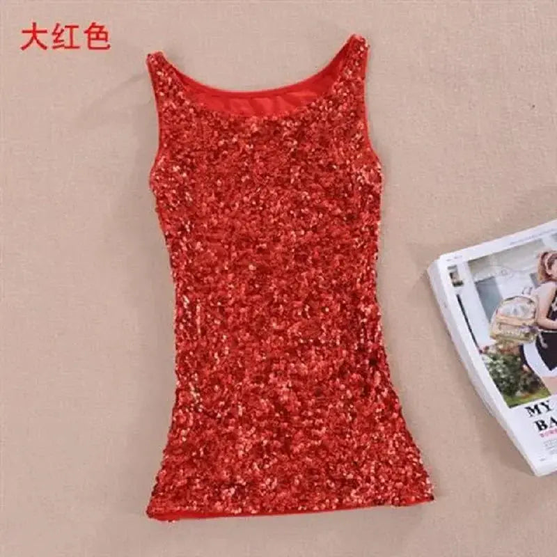 Tank Tops Women Clothing Summer Sleeveless Casual Slim Shirt Woman Streetwear Sexy Sequins Top Ladies Clothes Camis Natalia Home Fashion 2-vest-red-One-Size Natalia Home Fashion