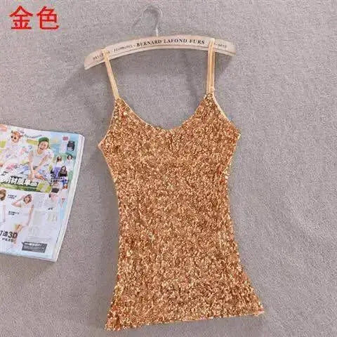 Tank Tops Women Clothing Summer Sleeveless Casual Slim Shirt Woman Streetwear Sexy Sequins Top Ladies Clothes Camis Natalia Home Fashion 1-gold-One-Size Natalia Home Fashion
