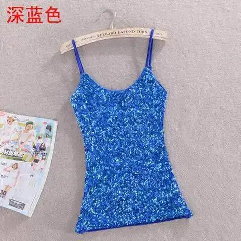 Tank Tops Women Clothing Summer Sleeveless Casual Slim Shirt Woman Streetwear Sexy Sequins Top Ladies Clothes Camis Natalia Home Fashion 1-Dark-Blue-One-Size Natalia Home Fashion