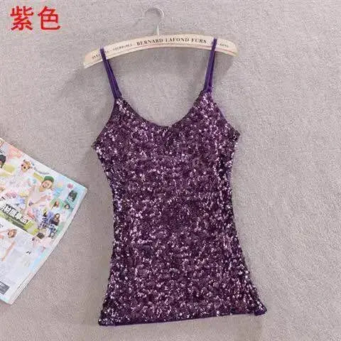 Tank Tops Women Clothing Summer Sleeveless Casual Slim Shirt Woman Streetwear Sexy Sequins Top Ladies Clothes Camis Natalia Home Fashion 1-Purple-One-Size Natalia Home Fashion