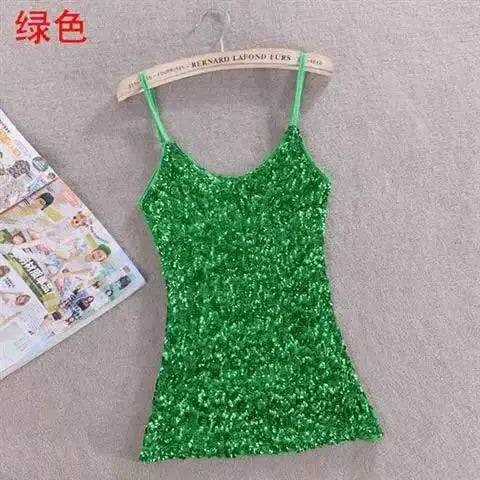 Tank Tops Women Clothing Summer Sleeveless Casual Slim Shirt Woman Streetwear Sexy Sequins Top Ladies Clothes Camis Natalia Home Fashion 1-Green-One-Size Natalia Home Fashion