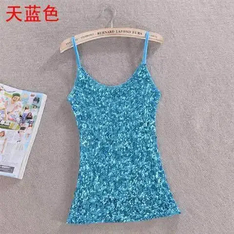 Tank Tops Women Clothing Summer Sleeveless Casual Slim Shirt Woman Streetwear Sexy Sequins Top Ladies Clothes Camis Natalia Home Fashion 1-sky-blue-One-Size Natalia Home Fashion
