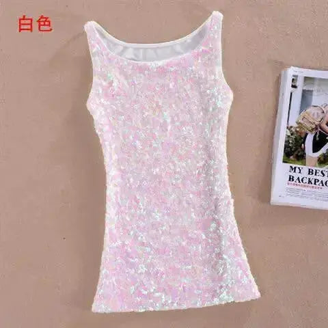 Tank Tops Women Clothing Summer Sleeveless Casual Slim Shirt Woman Streetwear Sexy Sequins Top Ladies Clothes Camis Natalia Home Fashion 2-vest-White-One-Size Natalia Home Fashion