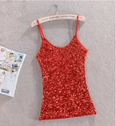 Tank Tops Women Clothing Summer Sleeveless Casual Slim Shirt Woman Streetwear Sexy Sequins Top Ladies Clothes Camis Natalia Home Fashion 1-red-One-Size Natalia Home Fashion