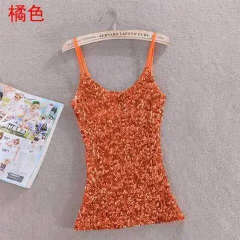 Tank Tops Women Clothing Summer Sleeveless Casual Slim Shirt Woman Streetwear Sexy Sequins Top Ladies Clothes Camis Natalia Home Fashion 1-orange-One-Size Natalia Home Fashion