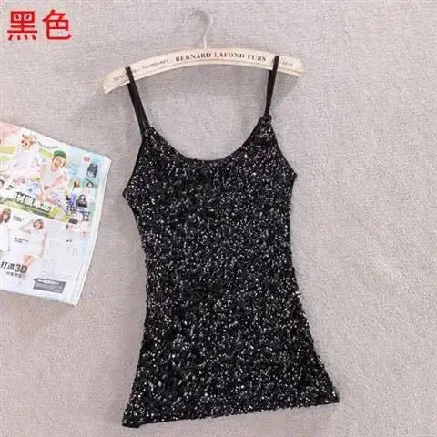 Tank Tops Women Clothing Summer Sleeveless Casual Slim Shirt Woman Streetwear Sexy Sequins Top Ladies Clothes Camis Natalia Home Fashion 1-Black-One-Size Natalia Home Fashion