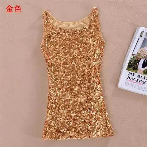 Tank Tops Women Clothing Summer Sleeveless Casual Slim Shirt Woman Streetwear Sexy Sequins Top Ladies Clothes Camis Natalia Home Fashion 2-vest-gold-One-Size Natalia Home Fashion