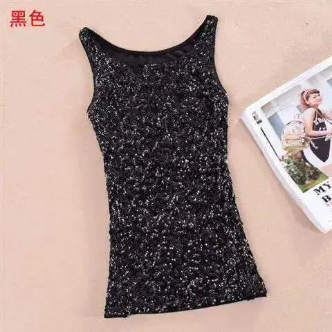 Tank Tops Women Clothing Summer Sleeveless Casual Slim Shirt Woman Streetwear Sexy Sequins Top Ladies Clothes Camis Natalia Home Fashion 2-vest-Black-One-Size Natalia Home Fashion