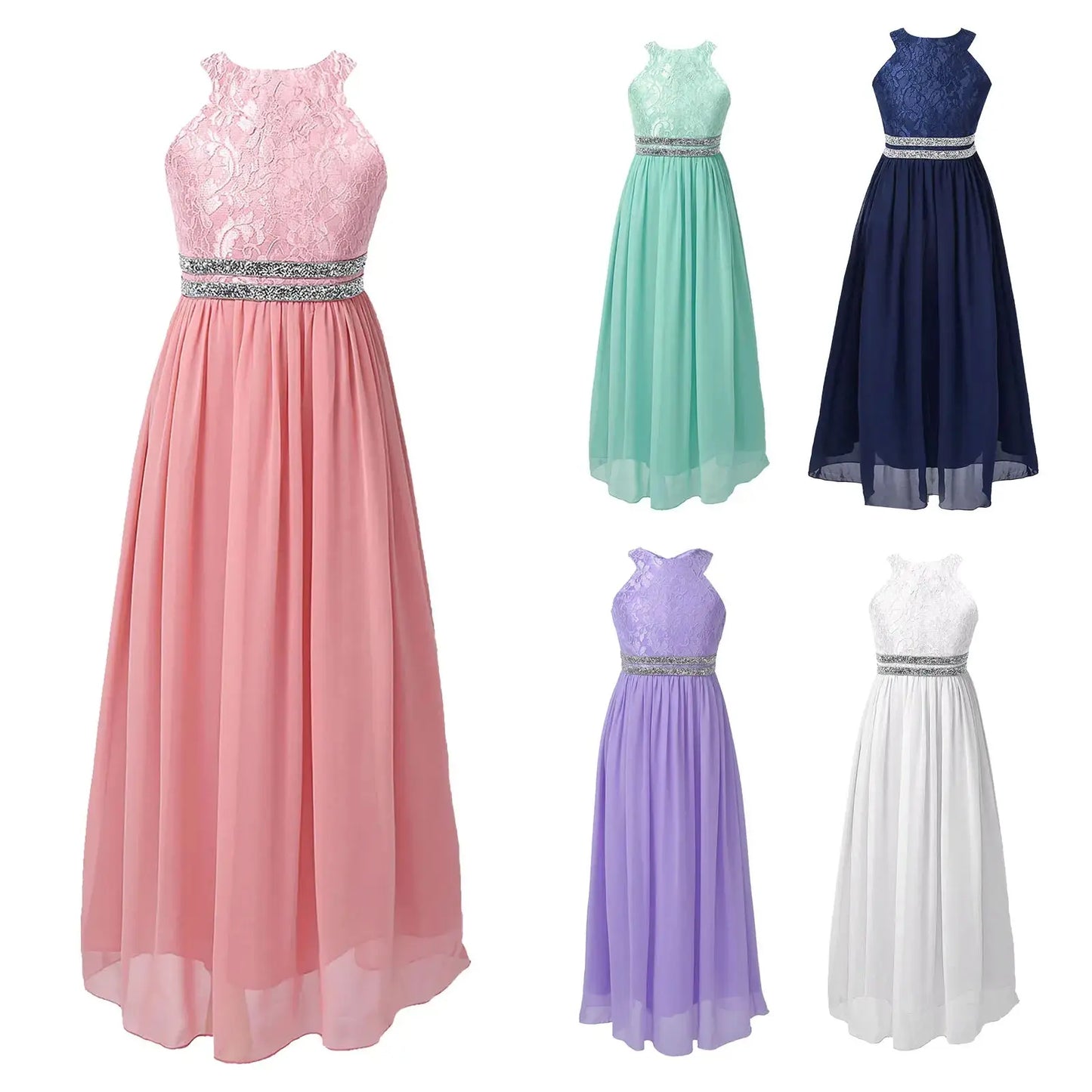 Teen Girls Sleeveless Sequined Floral Lace Shiny Dress for Wedding Formal Birthday Party Dresses Natalia Home Fashion Natalia Home Fashion