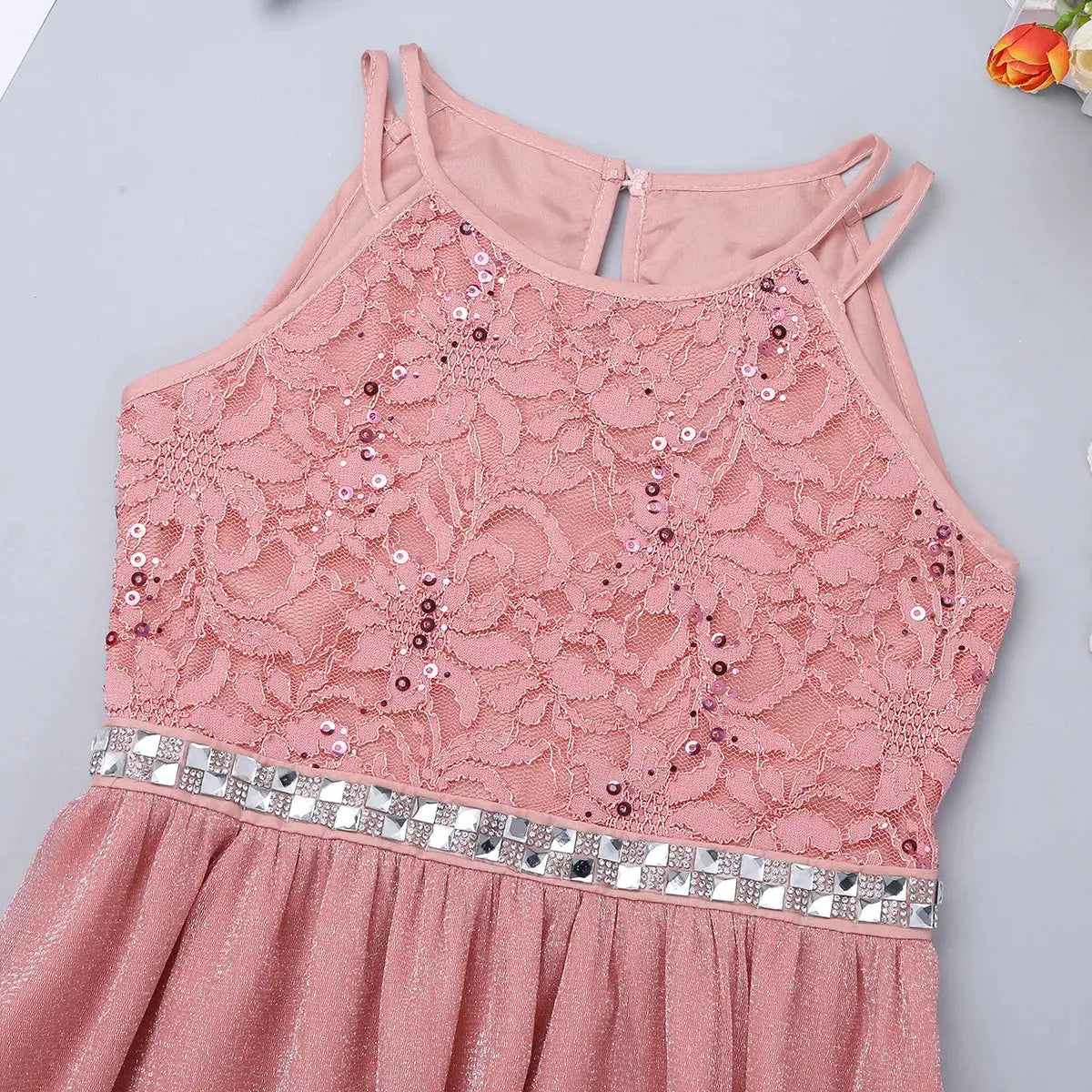 Teen Girls Sleeveless Sequined Floral Lace Shiny Dress for Wedding Formal Birthday Party Dresses Natalia Home Fashion Natalia Home Fashion