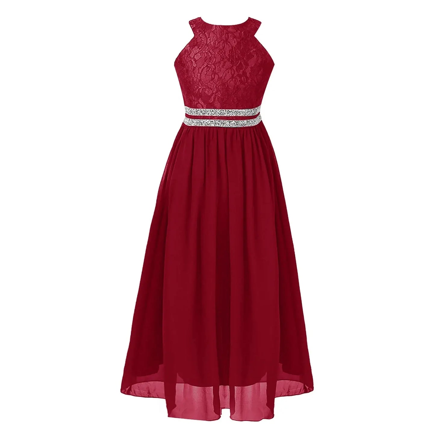 Teen Girls Sleeveless Sequined Floral Lace Shiny Dress for Wedding Formal Birthday Party Dresses Natalia Home Fashion Burgundy-A-14 Natalia Home Fashion