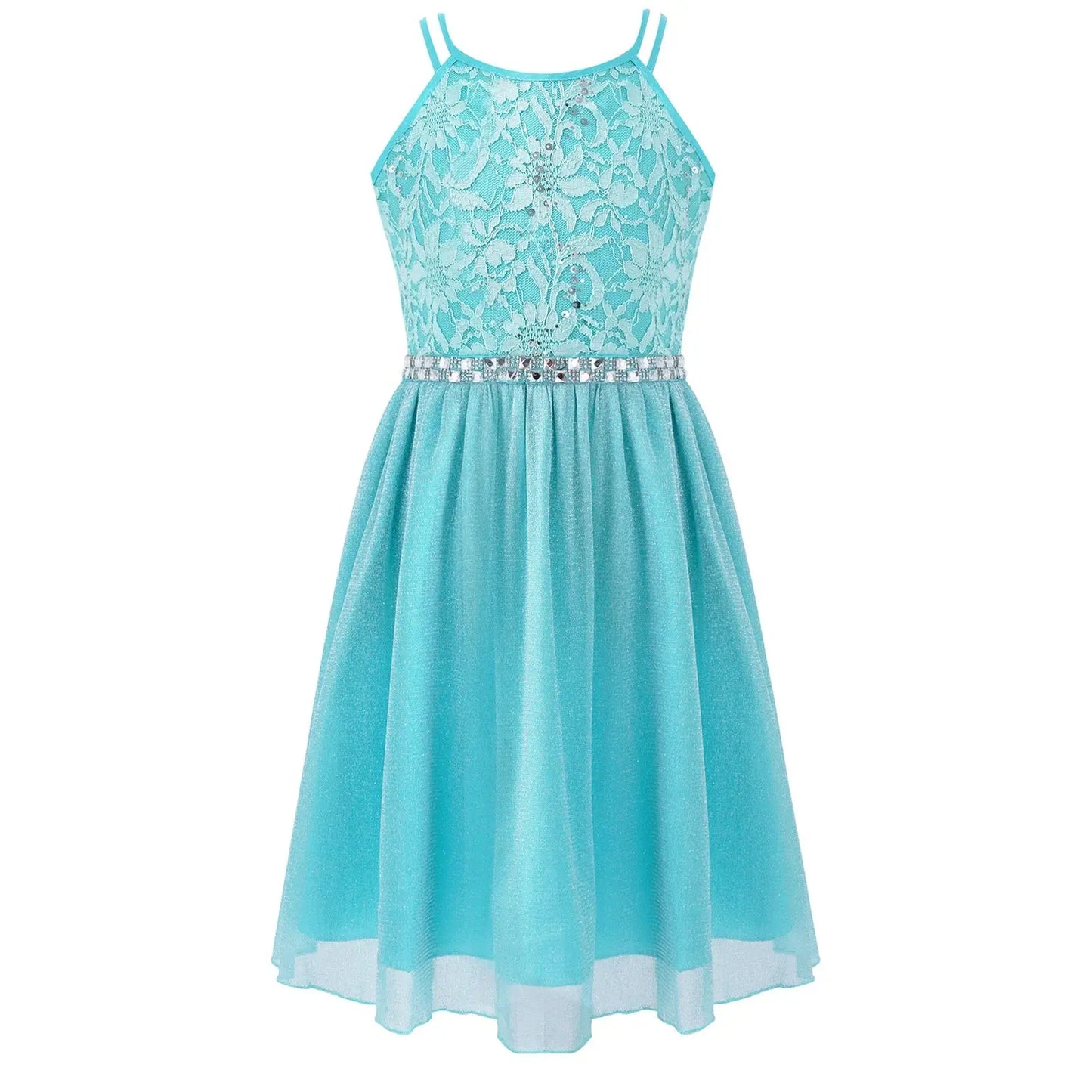 Teen Girls Sleeveless Sequined Floral Lace Shiny Dress for Wedding Formal Birthday Party Dresses Natalia Home Fashion Mint-Green-16 Natalia Home Fashion