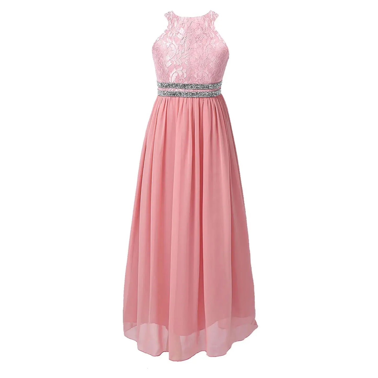 Teen Girls Sleeveless Sequined Floral Lace Shiny Dress for Wedding Formal Birthday Party Dresses Natalia Home Fashion Pink-A-10 Natalia Home Fashion