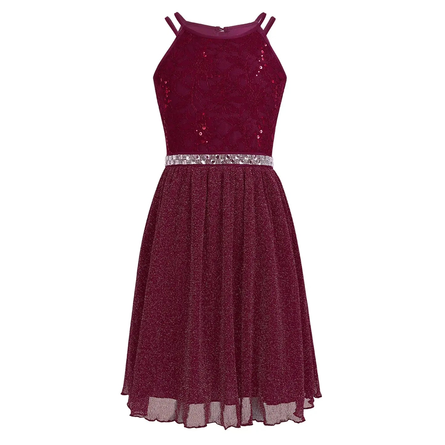 Teen Girls Sleeveless Sequined Floral Lace Shiny Dress for Wedding Formal Birthday Party Dresses Natalia Home Fashion Burgundy-12 Natalia Home Fashion