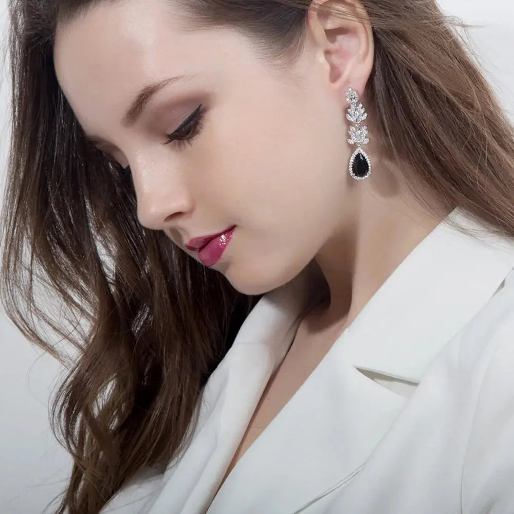 ThreeGraces Fashion Black Cubic Zirconia Stone Marquise Shape CZ Long Dangle Drop Wedding Party Earrings Jewelry for Women E1802 Natalia Home Fashion Natalia Home Fashion