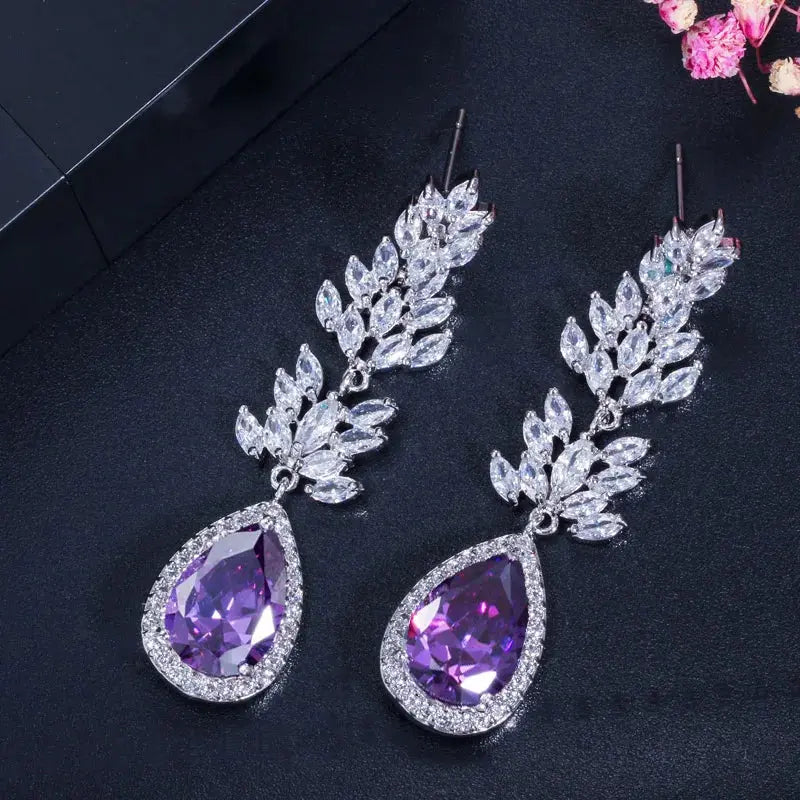 ThreeGraces Fashion Black Cubic Zirconia Stone Marquise Shape CZ Long Dangle Drop Wedding Party Earrings Jewelry for Women E1802 Natalia Home Fashion purple Natalia Home Fashion