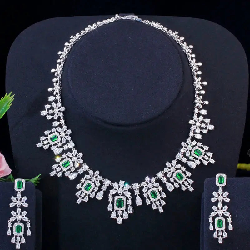 ThreeGraces Luxury Yellow Cubic Zirconia Long Dangle Earrings and Necklace Bridal Wedding Party Jewelry Set for Women T1005 Natalia Home Fashion Green Natalia Home Fashion