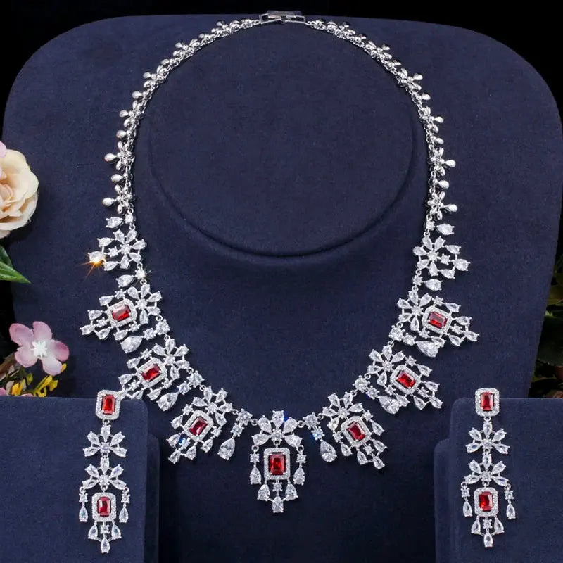 ThreeGraces Luxury Yellow Cubic Zirconia Long Dangle Earrings and Necklace Bridal Wedding Party Jewelry Set for Women T1005 Natalia Home Fashion Red Natalia Home Fashion