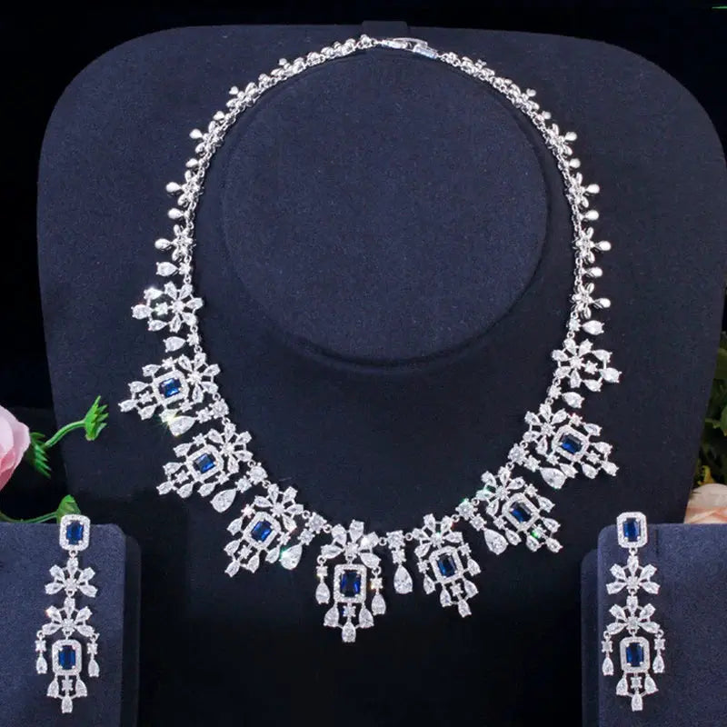 ThreeGraces Luxury Yellow Cubic Zirconia Long Dangle Earrings and Necklace Bridal Wedding Party Jewelry Set for Women T1005 Natalia Home Fashion Blue Natalia Home Fashion