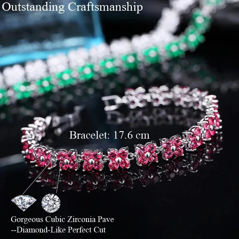 Trendy Blue Cubic Zirconia White Gold Color Flower Shape Fashion Party CZ Tennis Bracelet for Women Jewelry Natalia Home Fashion Natalia Home Fashion