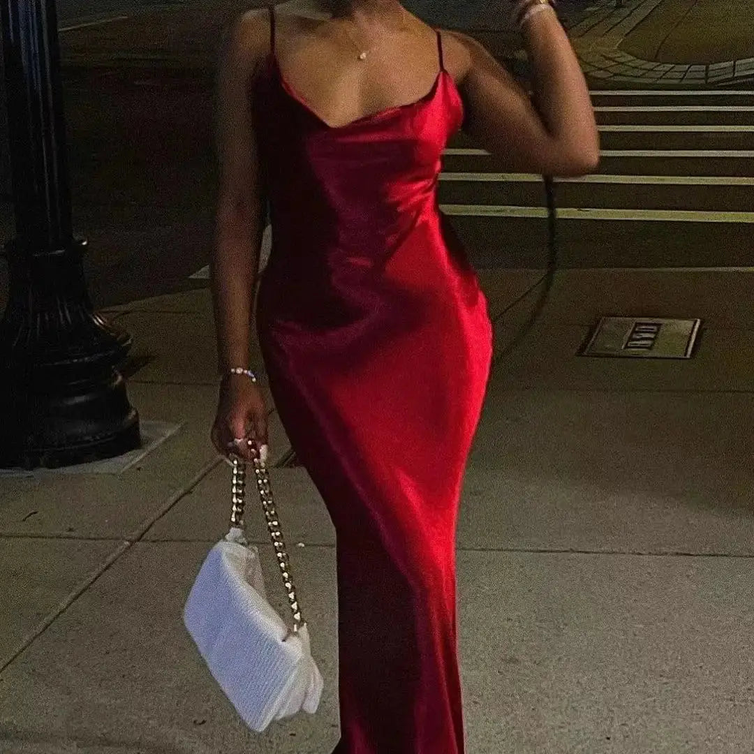 Trendy mermaid Ladies Dressing Bridesmaid sleeveless Wedding Elegant Evening Casual satin Sexy lace up Party Dress for Women My Store