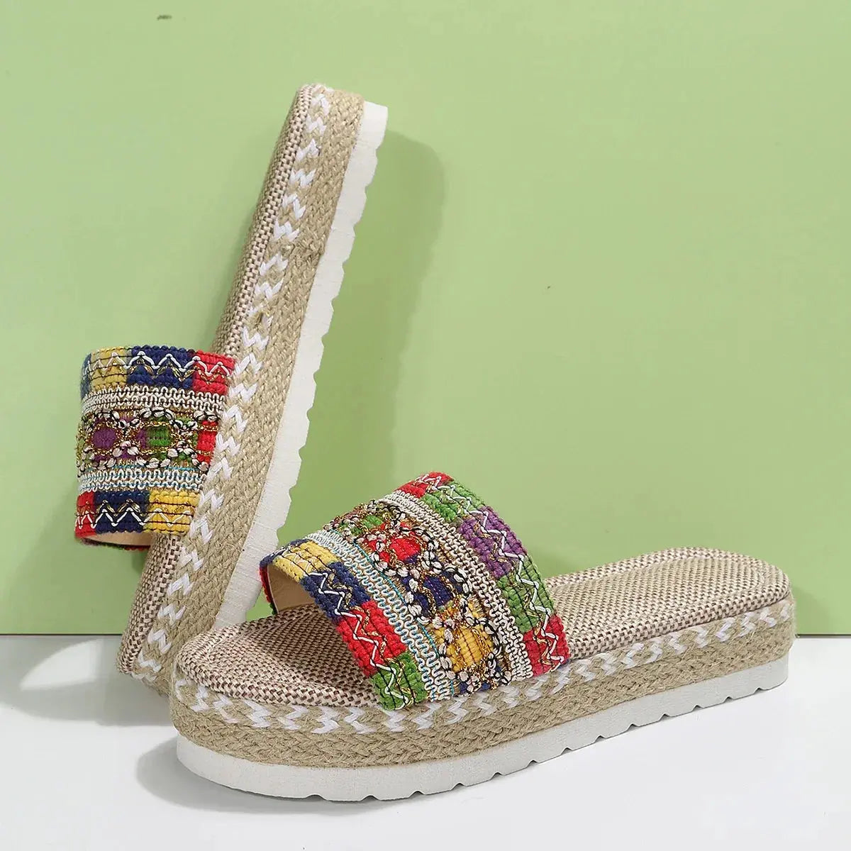 Weave Women's Slippers Platform Summer Shoes for Women Beach Casual Heeled Sandals Bohemian Handmade Ladies Espadrilles Natalia Home Fashion Multicolour-slippers-36 Natalia Home Fashion