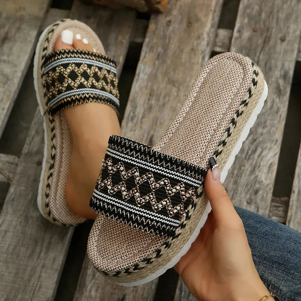 Weave Women's Slippers Platform Summer Shoes for Women Beach Casual Heeled Sandals Bohemian Handmade Ladies Espadrilles Natalia Home Fashion Black-women-slippers-35 Natalia Home Fashion