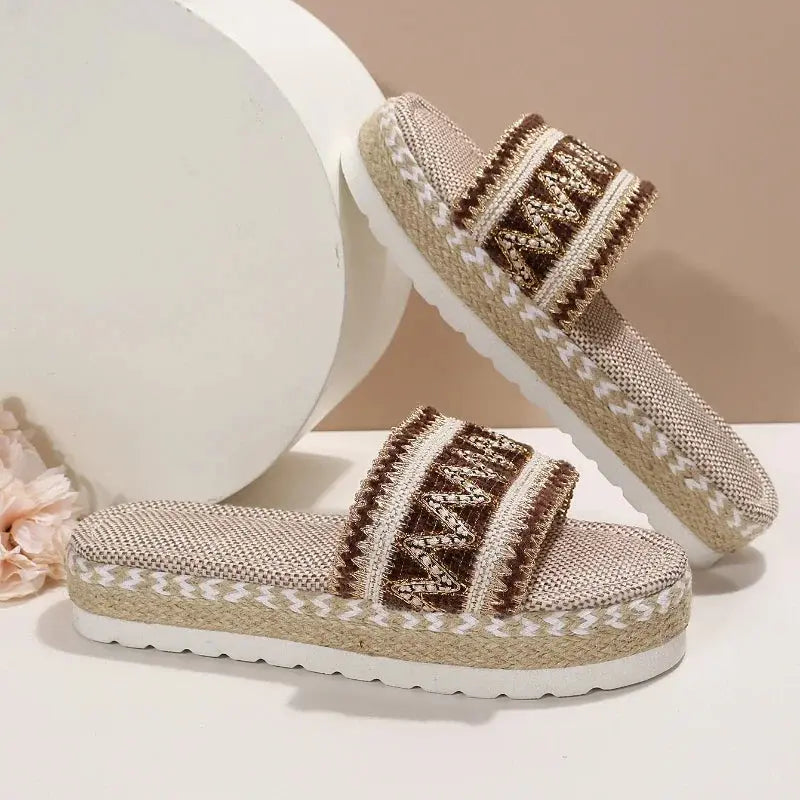 Weave Women's Slippers Platform Summer Shoes for Women Beach Casual Heeled Sandals Bohemian Handmade Ladies Espadrilles Natalia Home Fashion Brown-women-slippers-43 Natalia Home Fashion