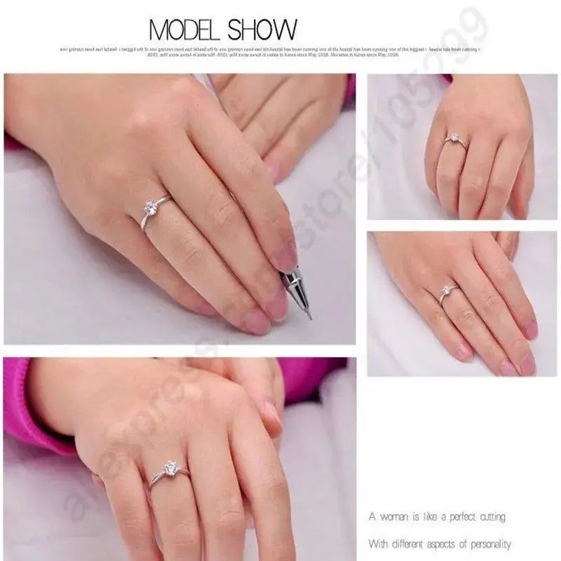 Elegant Classic Real 925 Sterling Silver Finger Rings Jewelry Crystal Cubic Zircons 6 Claws Women Engagement / Wedding Ring Natalia Home Fashion Natalia Home Fashion