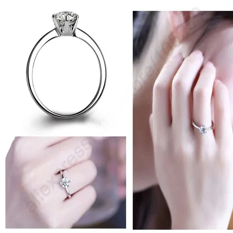 Elegant Classic Real 925 Sterling Silver Finger Rings Jewelry Crystal Cubic Zircons 6 Claws Women Engagement / Wedding Ring Natalia Home Fashion Natalia Home Fashion