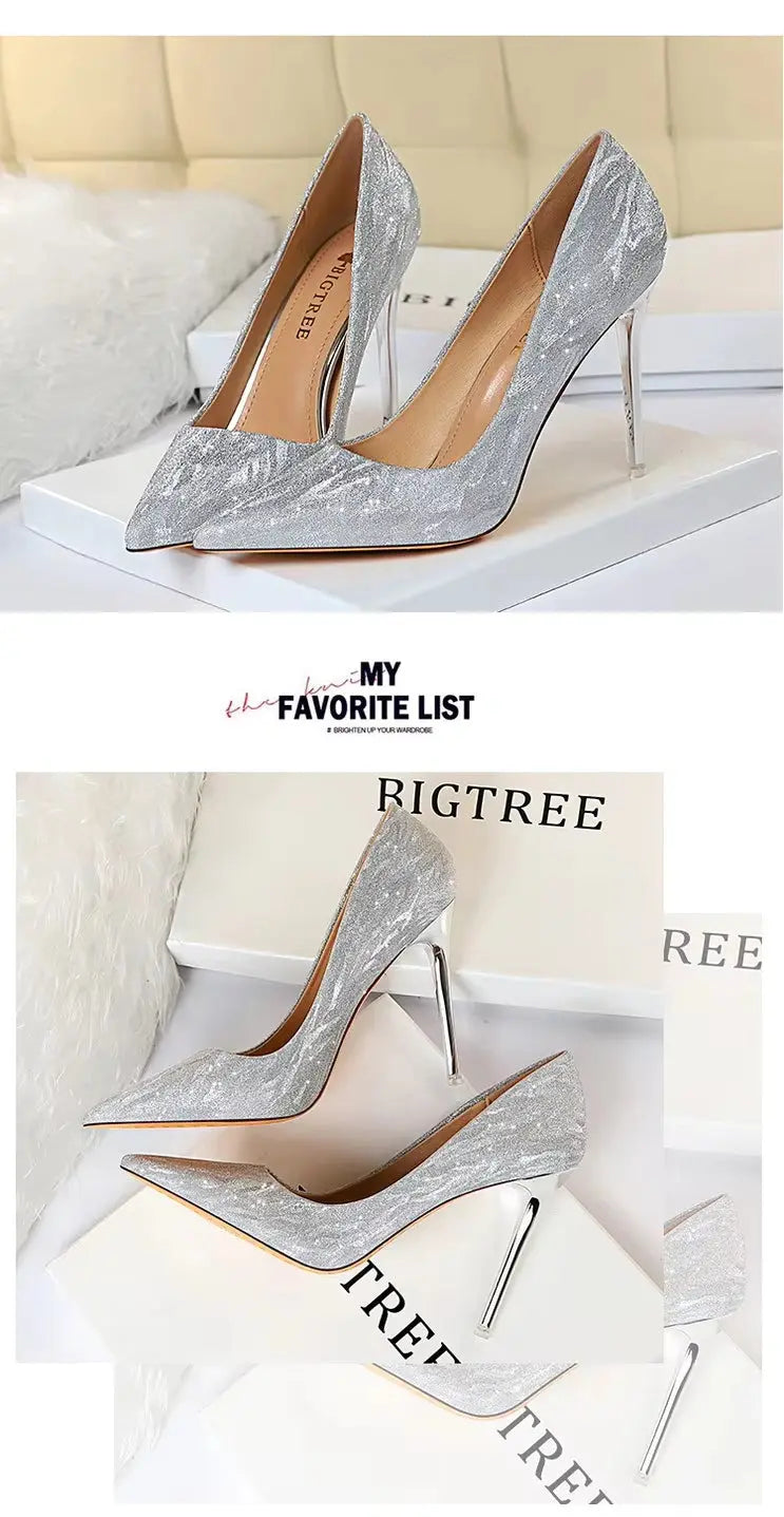 Woman Pumps Silver Champagne High Heels Stiletto Wedding Shoes Sequins Women Heels Fashion Ladies Shoes My Store
