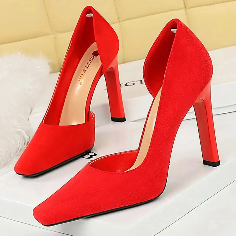 Women 10.5 Cm Heels Square Head Women Pumps Block Heels Ladies Shoes Square Heel Women Shoes Fashion Party Shoes Natalia Home Fashion Red-42 Natalia Home Fashion