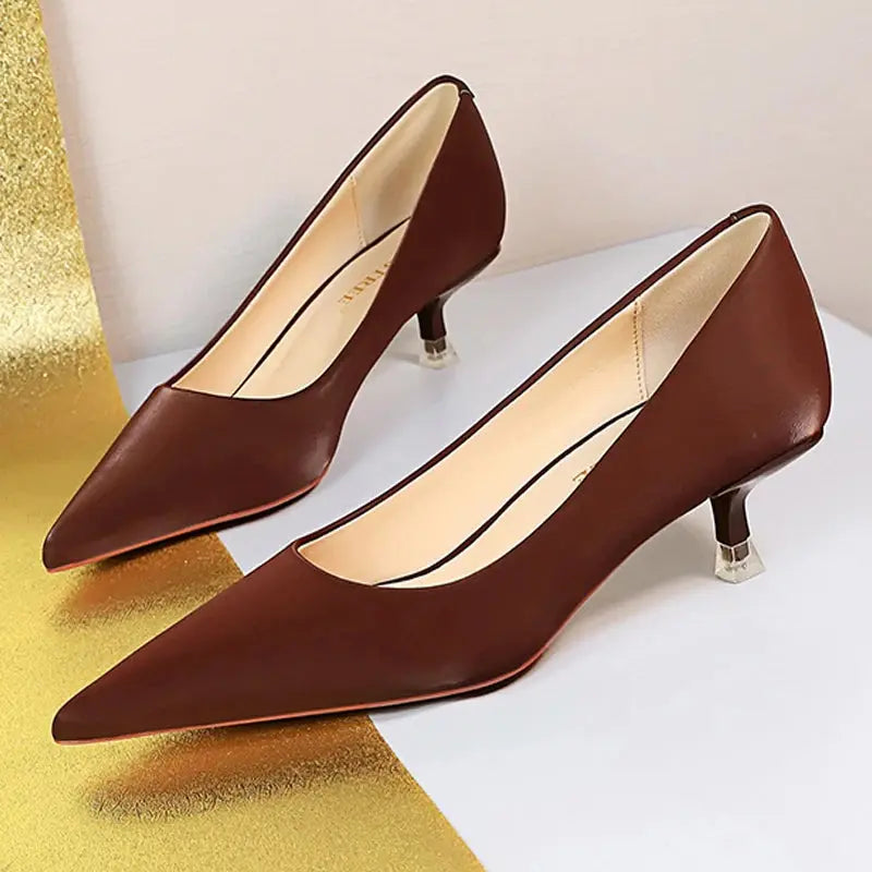 Women 4.5 Cm Heels Pointed Toe Woman Pumps Fashion Heels Sexy Mid Heeled Female Shoes Natalia Home Fashion wine-red-34 Natalia Home Fashion